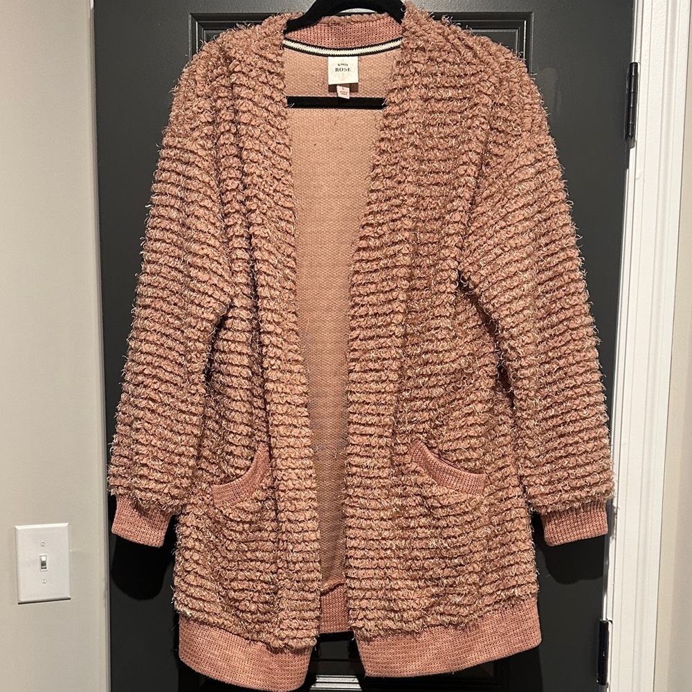 Knox Rose Cozy Textured Open Front Cardigan - Dusty Rose